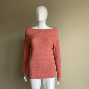 Express Women Coral Boat Neck Drop Shoulder Casual Long Sleeve Sweater